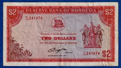 RHODESIA $2 (1979)  P-35d (10th April 1979 - C Rhodes Wmk.)  Circ.  K/149 241474 - Image 1 of 4