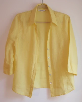 Top David N M Mujer 100% Lino Amarillo Abotonado Mangas 3/4 Largo Cuello Sol Foto 1 de 4