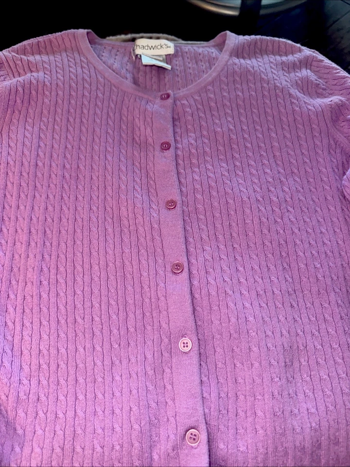 Juego de suéter de lavanda Chadwicks, tejido con cable de algodón Foto 1 de 4