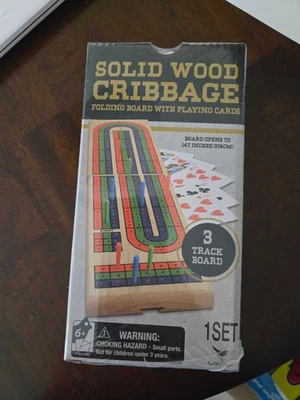 Solid Wood Cribbage Set Folding 3 Track Board with Playing Cards Cardinal New - Image 1 of 2