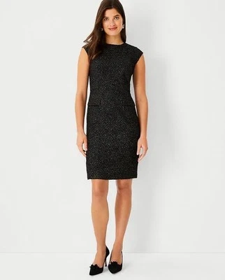 NUEVO VESTIDO BOLSILLO $149 ANN TAYLOR NEGRO TWEED Solapa 6 Petite Money Chic Foto 1 de 4