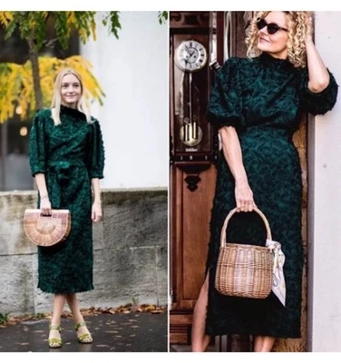 Zara strukturiertes smaragdgrünes Midikleid mit Gürtel Gr. XS Blogger Favorit Urlaub - Bild 1 von 4