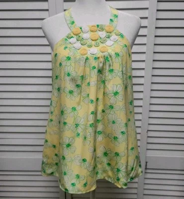 Top Halter Lilly Pulitzer Talla 8 Rosa Seda Floral Genna Alotta Colada Amarillo Verde Foto 1 de 4