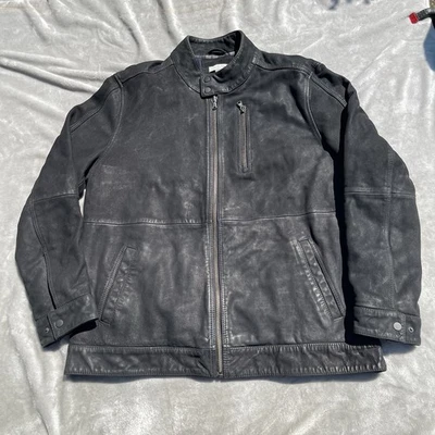 Chaqueta de Cuero de Cabra Cobalto Carbono 2 Hombres XL Bombardero Motociclista Forrada Cuello Soporte Negra Foto 1 de 4