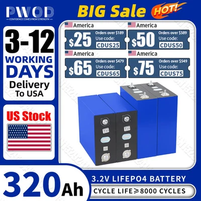 Lifepo4 Battery 320AH Rechargeable Batteries DIY 12V 24V 48V RV EV Boat Golf Van - Image 1 of 4