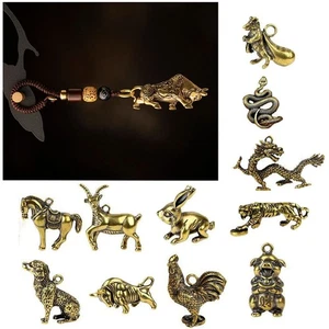 Bull Ornament Sculpture Copper Miniatures Figurines Keychain Accessories - Picture 1 of 24