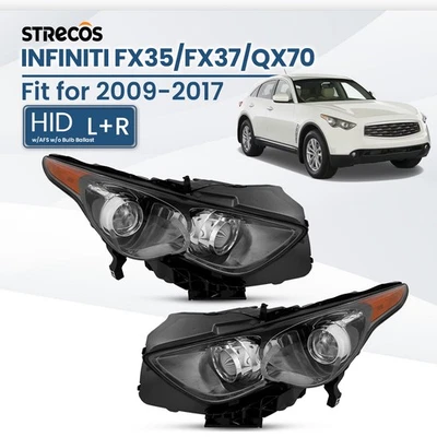 HID Headlight For 2009-2016 INFINITI FX35/FX37 w/AFS Black Driver+Passenger Pair Foto 1 de 4