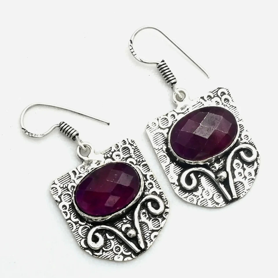 Pendientes colgantes de piedras preciosas de rubí simulado hechos a mano joyería regalo 1,4" AE-11314 Foto 1 de 1
