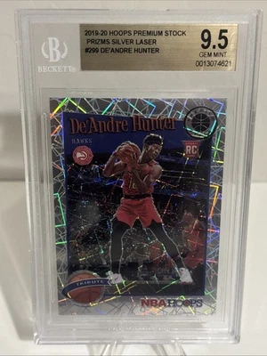 Hoops Premium Stock De' Andre Hunter Prizms Silver Laser RC 2019 Beckett 9,5 💎 Foto 1 de 2