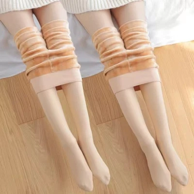 2-PACK WOMEN'S BEIGE SKIN THERMAL FLEECE LINED TIGHTS WINTER PANTYHOSE STOCKINGS - Image 1 of 4