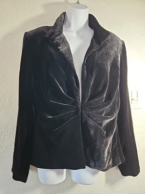 Jaqueta de noite J. Peterman feminina tamanho 14 veludo preto mistura de seda blazer franzido - Imagem 1 de 4