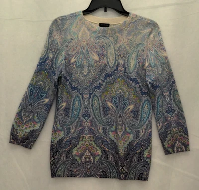 Suéter Talbots Audrey Cashmere Calico Paisley Patter Cuello Redondo Manga 3/4 S Foto 1 de 4