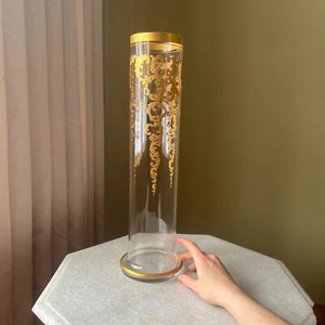 Jarrón antiguo de vidrio ornamentado y dorado detallado del siglo XIX - Imagen 1 de 12