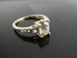 10k Yellow Gold Oval Citrine Gemstone & White Topaz Vintage RING Size 8 - Picture 1 of 10