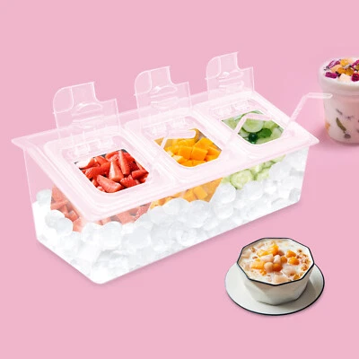 Caja de condimentos de plástico de 3 rejillas Estuche de almacenamiento de especias de cocina con cubitos de hielo de 3 cucharas Foto 1 de 4