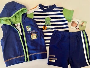 NWT Infant Boy 3 mo ABSORBA Cotton Jersey Royal Blue 3pc HOODIE TOP & SHORTS Set - Picture 1 of 7