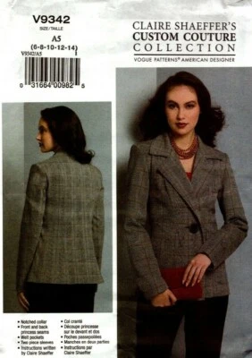 Vogue Sewing Pattern 9342 V9342 Womens Jacket Claire Shaeffer Size 6-14 NEW - image 1 of 3