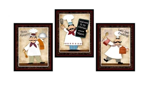 SET of THREE - Whimsical CHEF Wall Plaques - Size 5" x 6" - Ready to Hang! - Picture 1 of 3