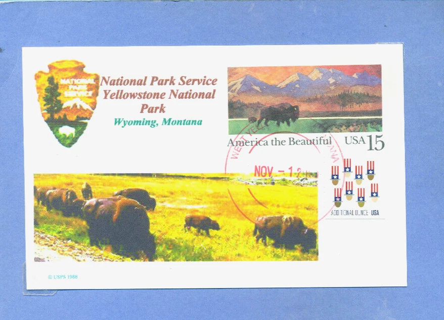 YELLOWSTONE NATIONAL PARK Bison, Prairie, Color Photo, Bison UX-120 PostCard - Image 1 of 1