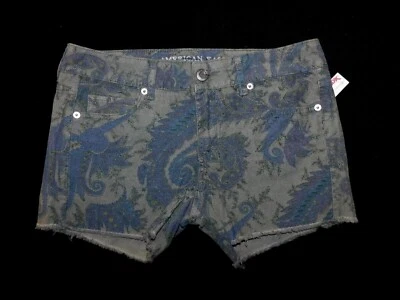 New American Eagle Stretch Corduroy Short Purple Paisley Low Rise Frayed Raw Hem - Image 1 of 3