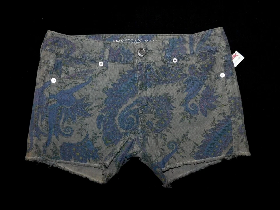 Nuevo American Eagle Corto de Pana Elástica Púrpura Paisley tiro Bajo Deshilachado Dobladillo Crudo Foto 1 de 3