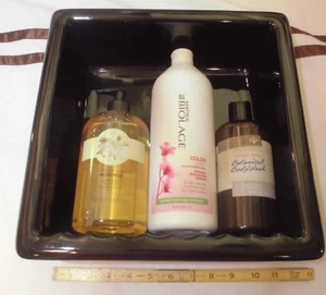 *Black Glossy* Ceramic Shampoo-Soap Dish Full Recessed Shower-Shelf-Niche-Tray - Picture 1 of 12