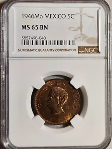 Mexico 5 Centavos 1946 Mo NGC MS 65 BN - Picture 1 of 2