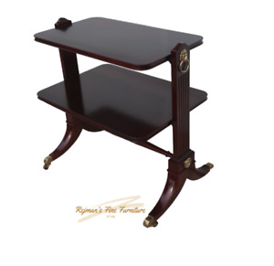 Baker Furniture English Regency Banded Mahogany Two Tier Side Table