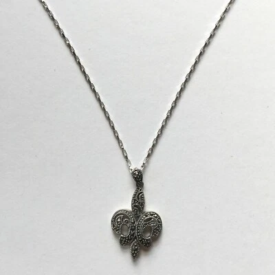 Collar JUDITH JACK 925 Plata Esterlina Marcasita Flor de Lis Dije NUEVO Foto 1 de 3