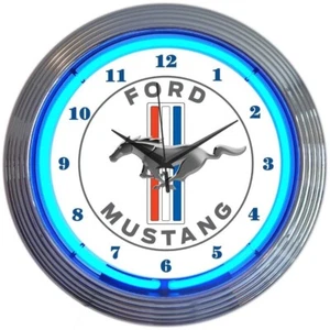 Ford Mustang blau 15" Neon hängende Wanduhr 8MUST1 - Bild 1 von 1