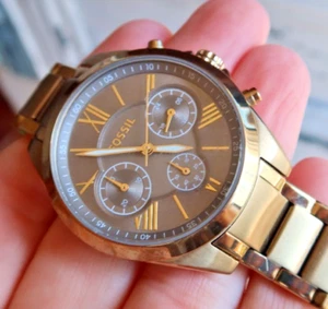 RARE Vintage Fossil Men's Chronograph Watch Wristwatch BQ3057 Gold Tone LOOK NR - Picture 1 of 4