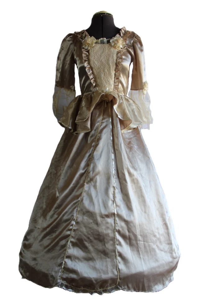 Disney Store Long Princess Dress Women's Size Small Tan Satin Lace - Image 1 of 4