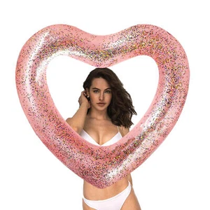 Heart Shaped Swimming Float Inflatable Pool Raft Float Beach Swim Circle Ring - Picture 1 of 17