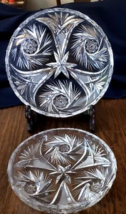Cut Glass Bowls 2 MATCHING Hobstar/Pinwheel 7 1/4" &6" American Brilliant Period - Picture 1 of 16