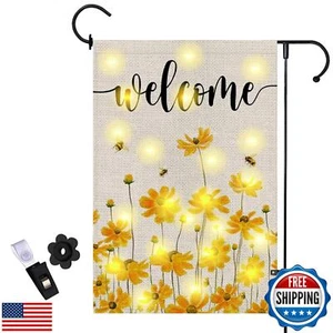 Spring Summer Floral Welcome Garden Flag with LED Lights, 12 x 18 Inch Double - Picture 1 of 5
