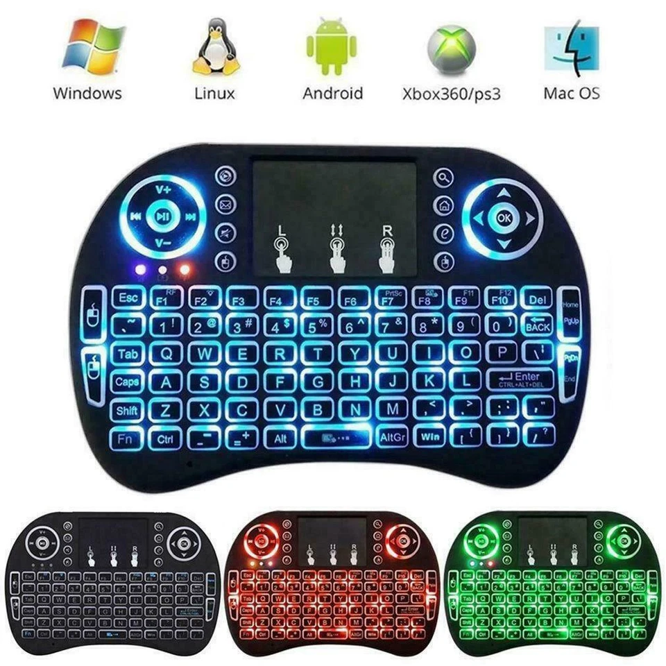 Mini Wireless Keyboard Touchpad 2.4ghz 4 Colors Backlight for Android PC US