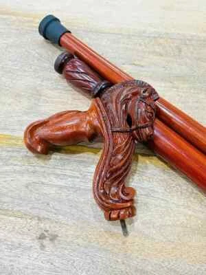 Horse Head Solid Brown Wooden Walking Cane Stick Cool Wood Carved Design Gift - Image 1 of 4