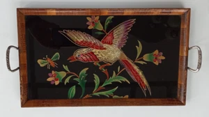 RAR Wunderschönes Art Deco Tablett Hinterglasmalerei Vogel - Bild 1 von 13