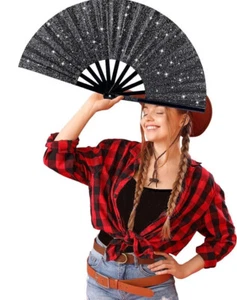 Rhyle 5 Pk Black Cloth Fans large glitter dance performance pop line dancer boot - Picture 1 of 24