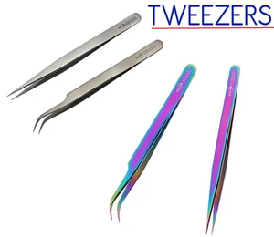 Pinzas de extensión de pestañas individuales rectas curvas pestañas conjunto de herramientas de belleza Reino Unido - Imagen 1 de 8