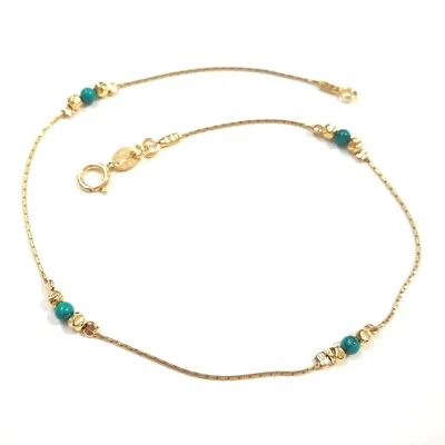 14kt Gold Filled Chain, 3mm Hammered Beads and Green Turquoise Beads ANKLET - Image 1 of 4