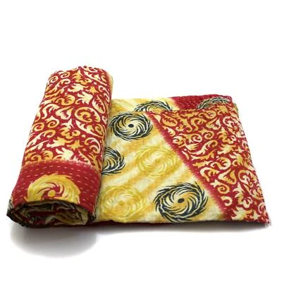 Vintage Kantha Quilt Indian Handmade Cotton Bedspread Art Decor Blanket Throw - Image 1 of 4