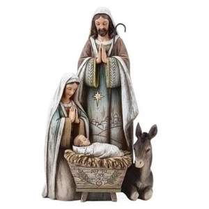 Joseph Studio Holy Family with Donkey Wood Grain Look Figurine 10.5 Inch - Picture 1 of 1