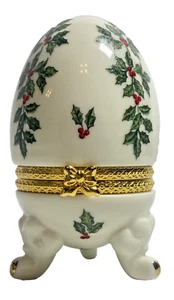 Formalities by Baum Brothers Christmas Holly Porcelain Hinged Egg Trinket Box - Picture 1 of 7