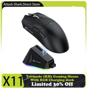 Ratón para juegos ATTACK SHARK X11 con base de carga RGB, trimodo 22K DPI, PAW3311 - Imagen 1 de 23