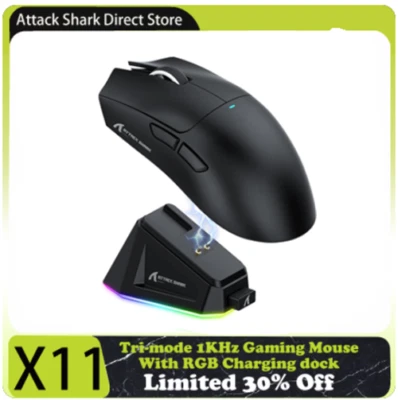 ATTACK SHARK X11 Gaming Mouse with RGB Charging Dock,Tri-Mode 22K DPI,PAW3311 - Image 1 of 4