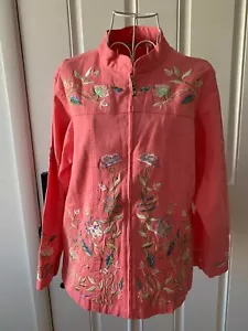 Women Quacker Factory Pink Beaded Embroideredd Long Sleeve Zip Jacket Size L - Picture 1 of 21