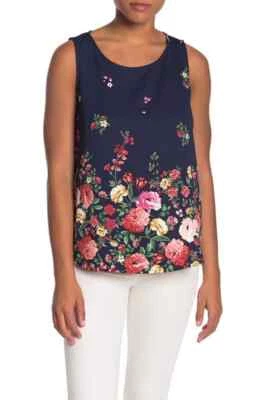 DR2 By Daniel Rainn Sleeveless Shell Blouse In Indigo Floral Size Petite S PS — 第 1/2 张图片
