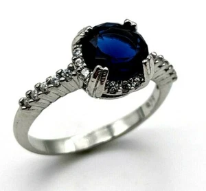 Women's Handmade Blue Sapphire Lab Created 925 Sterling Silver Ring Size 8.25 - Picture 1 of 6