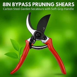 8″ Bypass Pruning Shears – Carbon Steel Garden Secateurs with Safety Lock Heavy - Picture 1 of 11